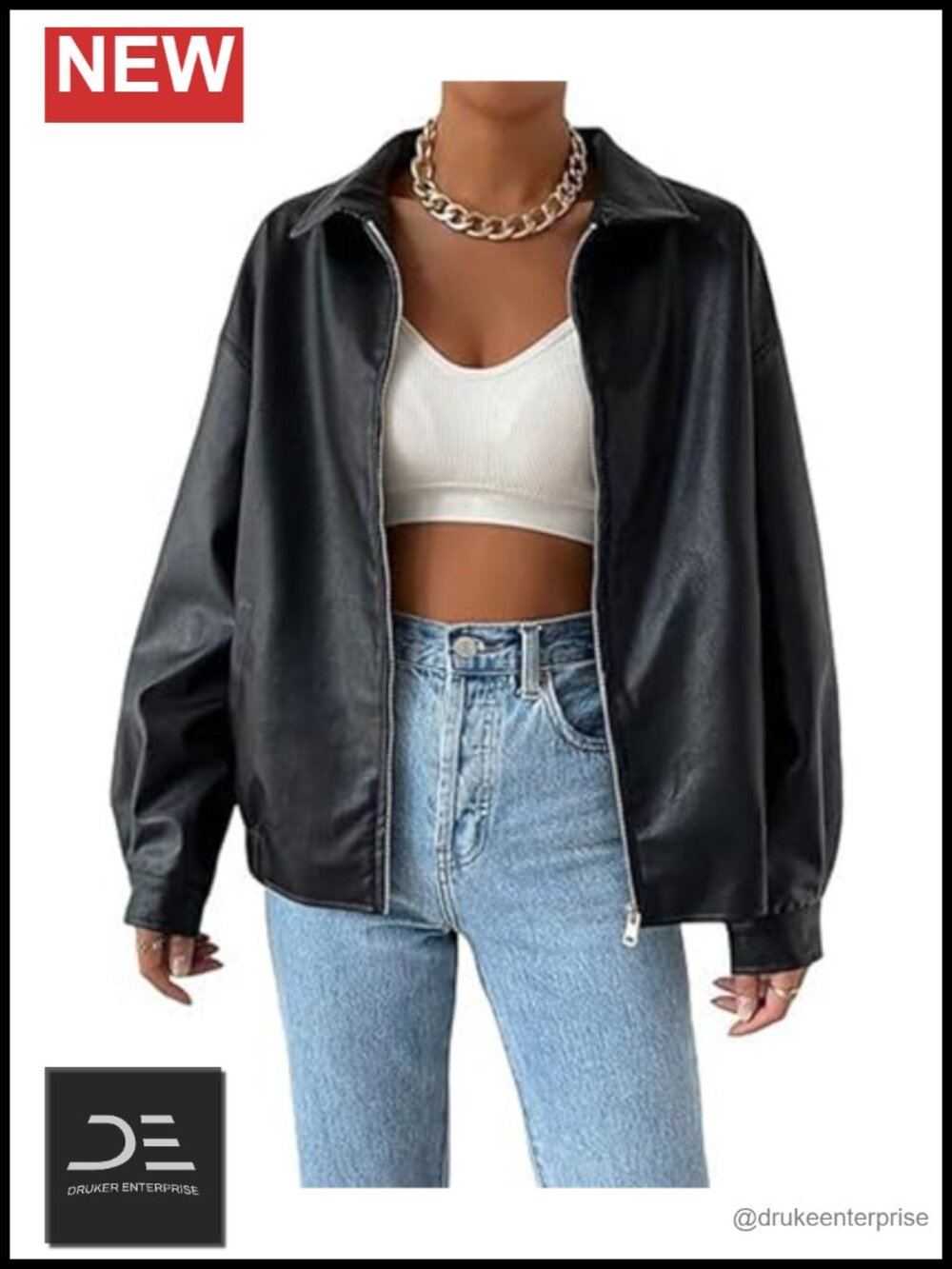 Faux Leather Shacket Long Sleeve Zip Up Motorcycle Jacket Oversized Moto Biker